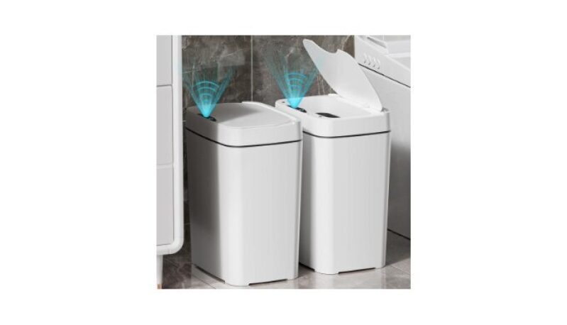 Vanpopubs 2 Pack 2.7 Gal Bathroom Trash Can with Lid - Automatic, Touchless, Motion Sensor, Waterproof Plastic Bins