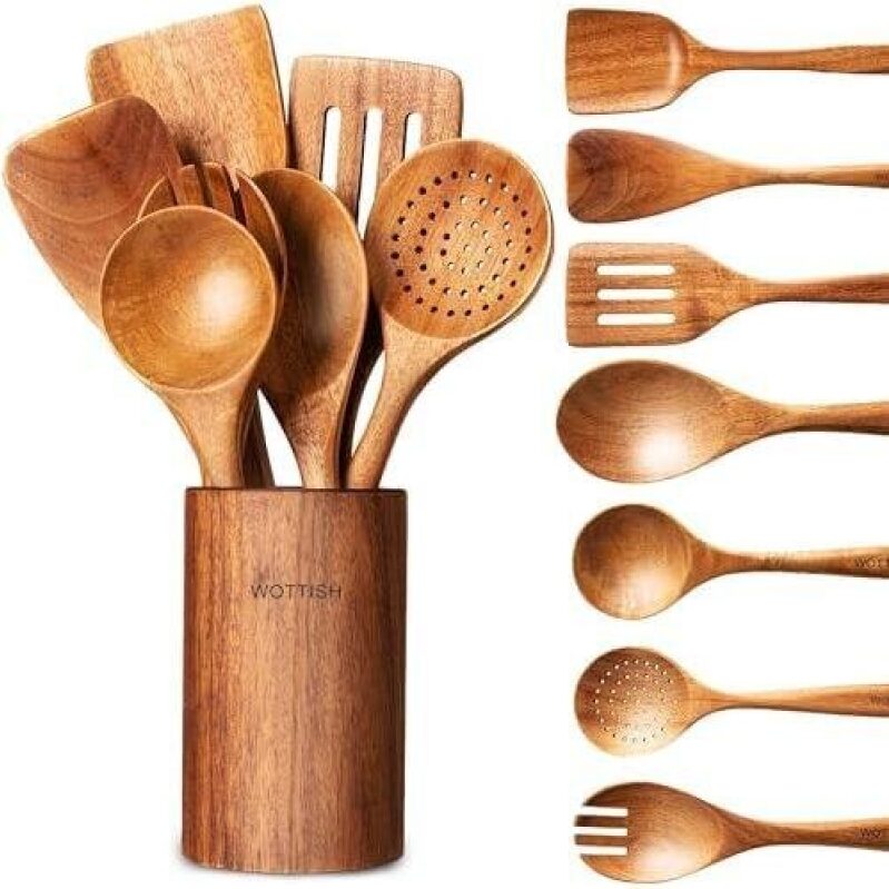 Natural Wooden Kitchen Utensils Set - 8 Pieces, 50% OFF