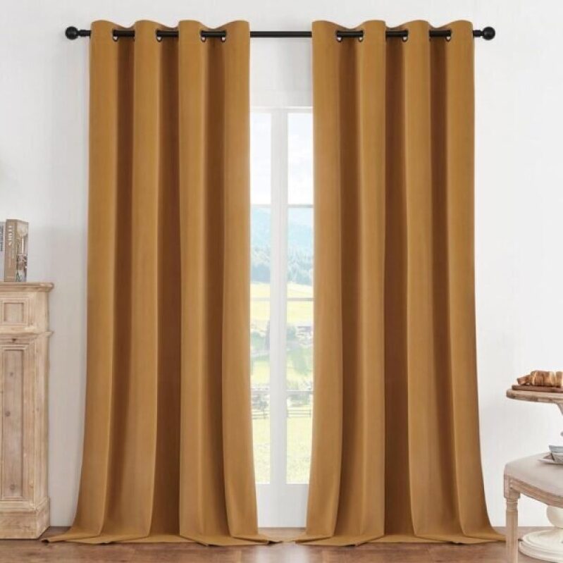 Mustard Yellow 100% Blackout Curtains - 2 Panels, 108 Inch, Soundproof & Thermal
