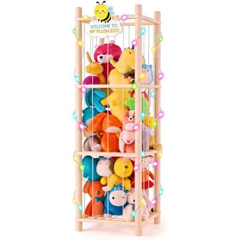 Natural Pine Stuffed Animal Storage Organizer with LED Lights - 50% Off