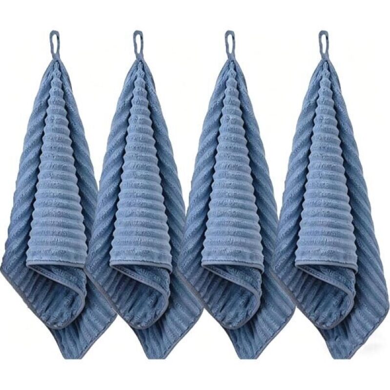 4PCS Blue Microfiber Hand Towels for Bathroom - Quick Dry, Small Towel Set