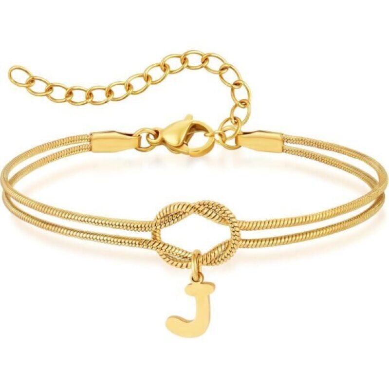 Stylish Gold Initial Bracelet for Women - Adjustable Love Knot Design