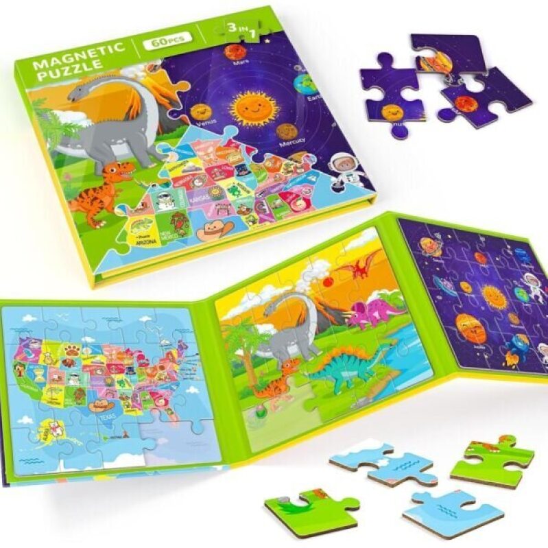 3×20 Pieces Magnetic Puzzles for Toddlers, 3-5 Years, Educational Toy Set