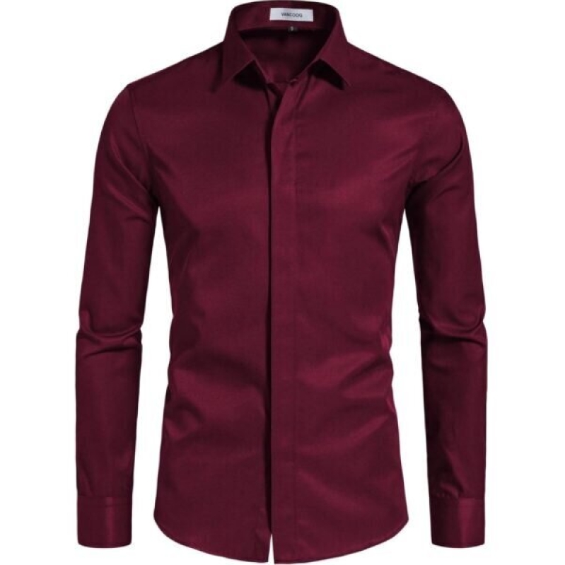 Vancoog Men's Wine Red Long Sleeve Casual Button Down Shirt - XL - 65% Off
