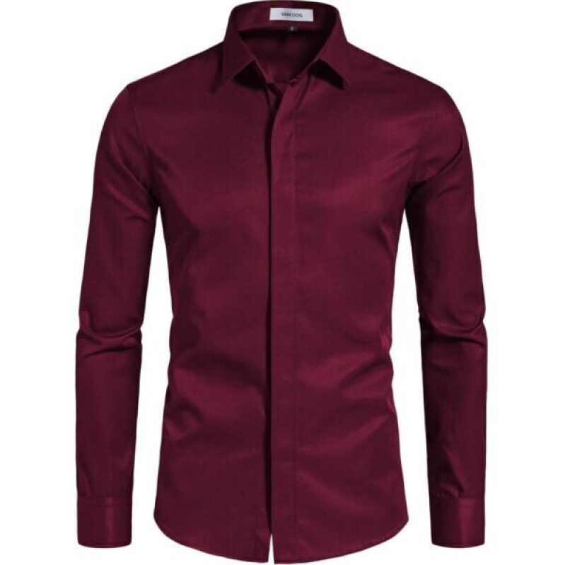 Vancoog Men's Wine Red Long Sleeve Casual Button Down Shirt - XL - 65% Off