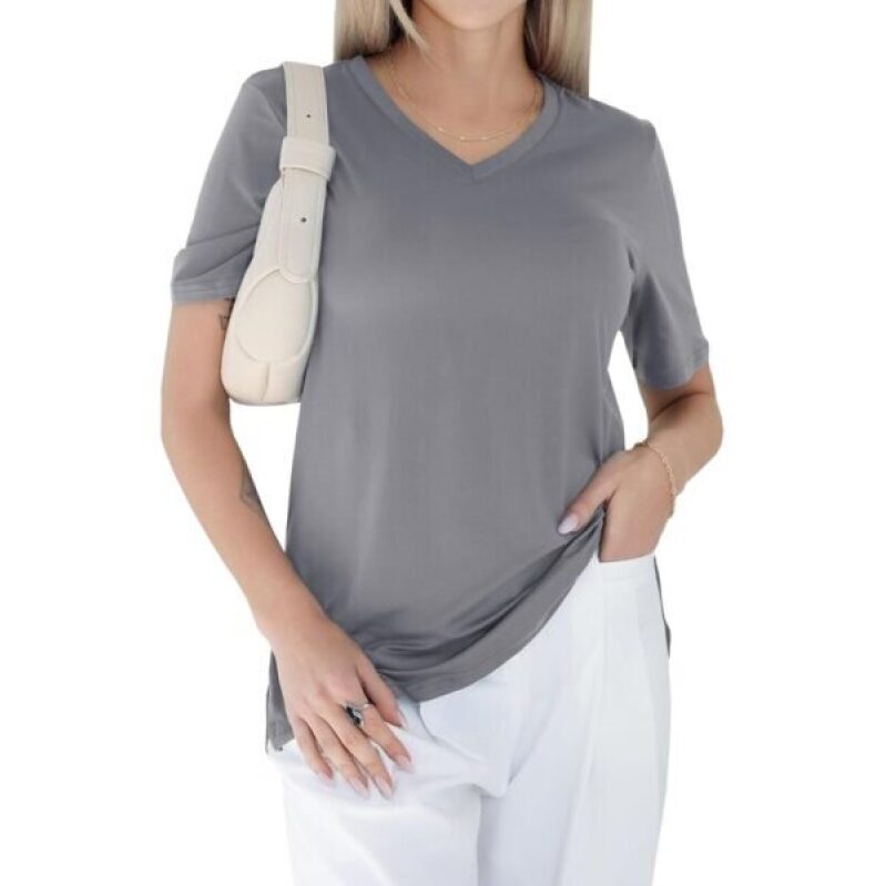Light Grey V Neck T Shirts for Women – Soft Short Sleeve Basic Tees