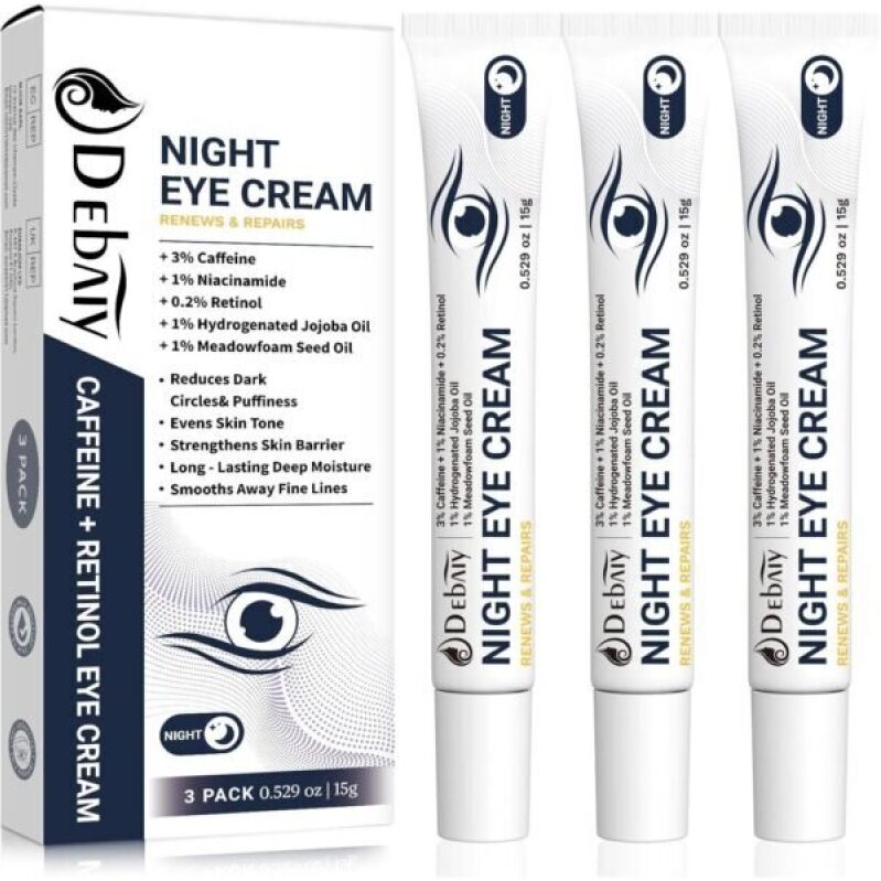 DEBAIY 3% Caffeine Eye Cream for Dark Circles Puffiness & Bags Under Eyes - Night Cream (3 Pack 15g Each)