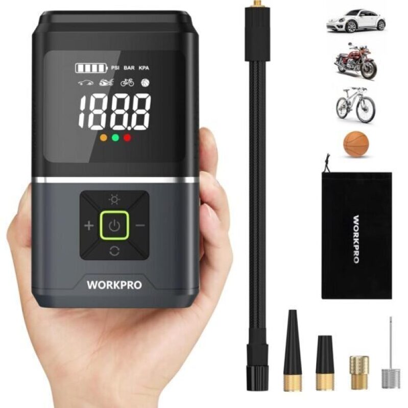 WORKPRO Portable Tire Inflator: 7.2V/12V Air Compressor with Digital Display