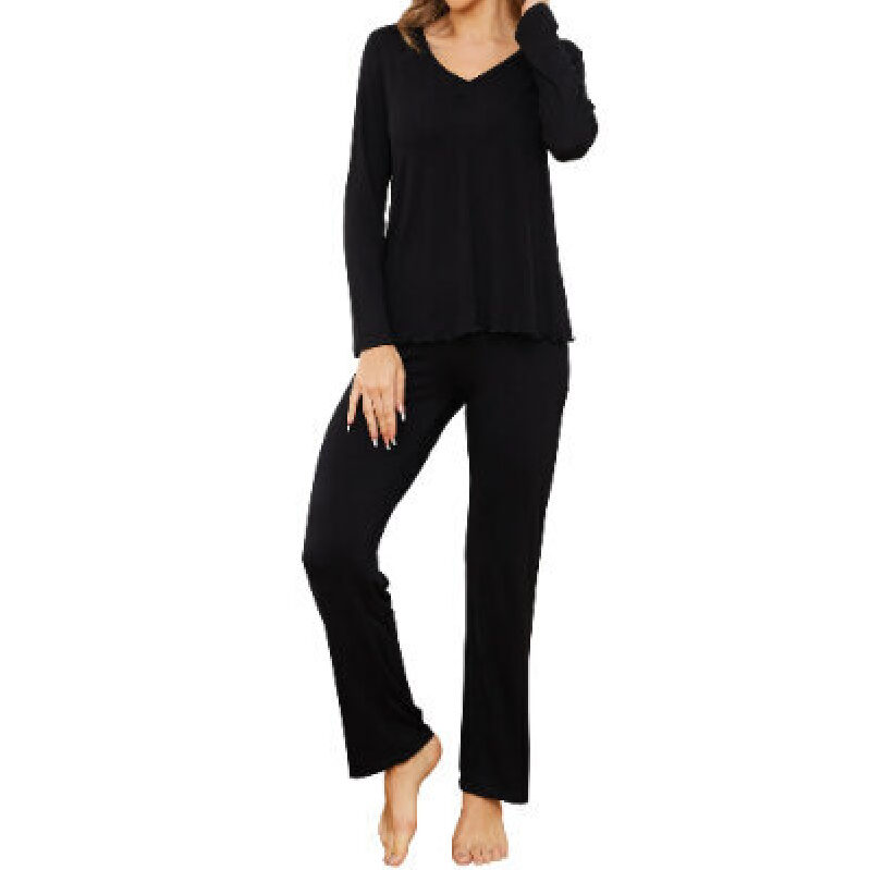 Elegant Black Long Sleeve Pajama Set for Women