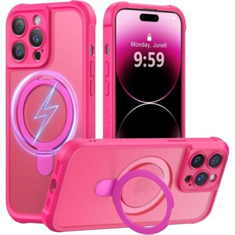 Military Grade iPhone 14 Pro Case with Magsafe Stand, Hot Pink