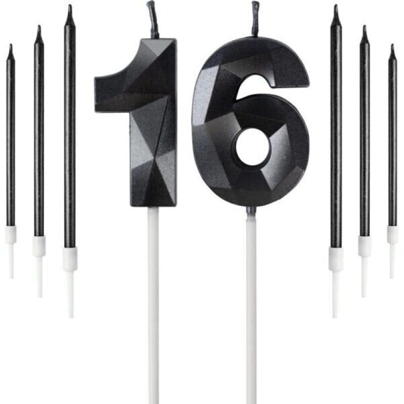 Elegant Black Number 16 Birthday Candles - Perfect for 16th Celebrations
