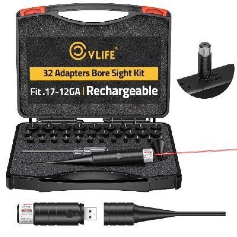 VLife 32 Adapters Bore Sight Kit - Rechargeable Laser Sight for Rifle Scopes