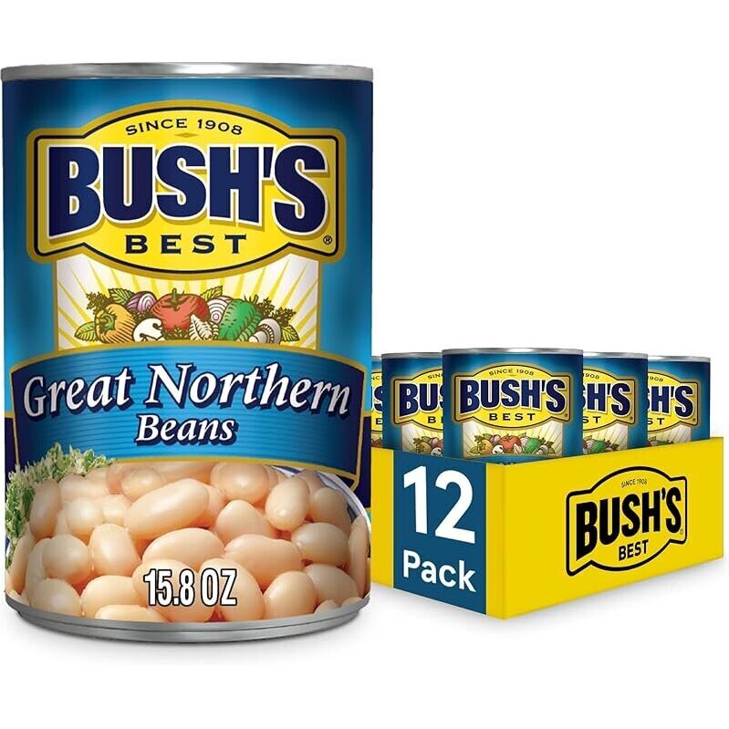 12-Pack BUSH'S BEST 15.8 oz Canned Great Northern Beans - Value-Pack for Smart Shoppers