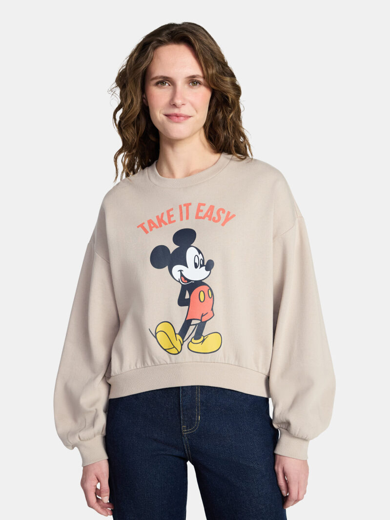 Disney Mickey Mouse Women's Cropped Boxy Graphic Sweatshirt