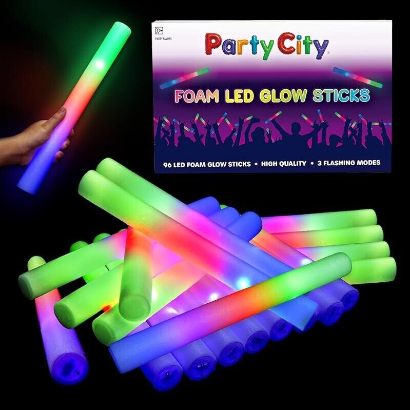 Party City 96pk LED Foam Glow Sticks - Ultimate Party Pack