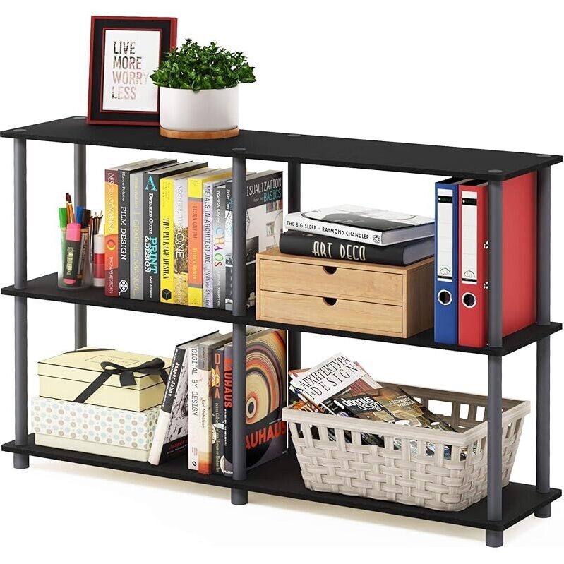 Furinno TURN-N-TUBE Storage Shelves: 3-Tier Bookcase, 47.4-in Wide - Sleek Modern Design