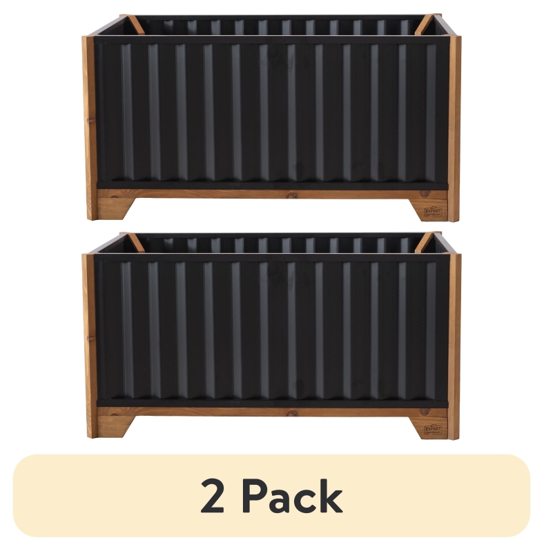 2-Pack Expert Gardener Metal Garden Bed with Wood Frame