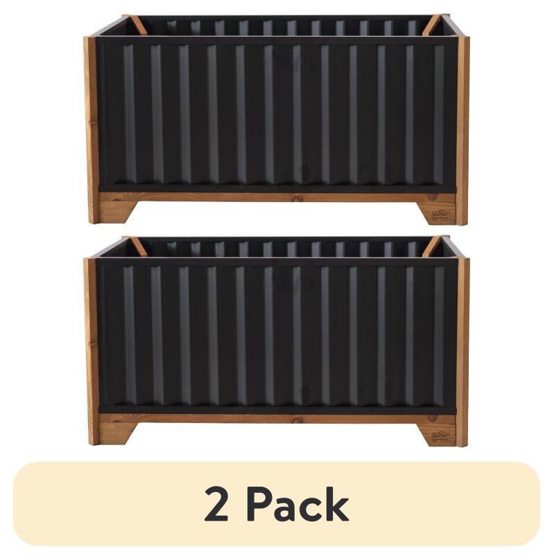 2-Pack Expert Gardener Metal Garden Bed with Wood Frame