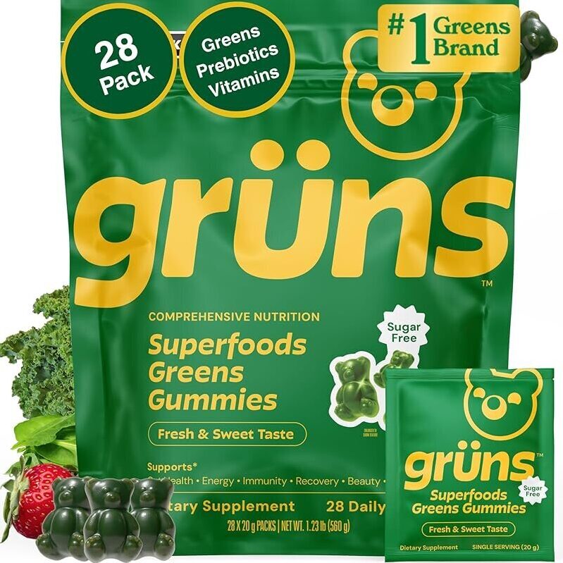 Grüns Adult Super Greens Gummies: 28-Count Sugar-Free Multivitamins