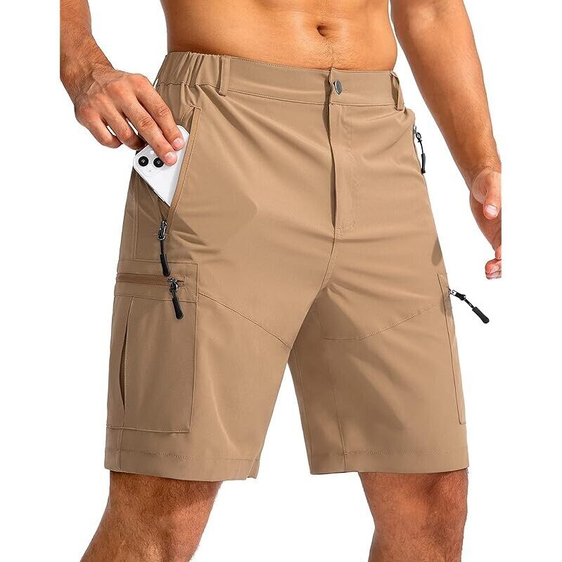 Pudolla Men's 9-Inch Hiking Cargo Shorts with 5 Zipper Pockets