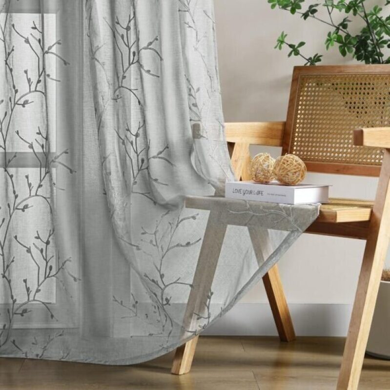 Elegant Gray Sheer Window Curtains for Bedroom and Living Room