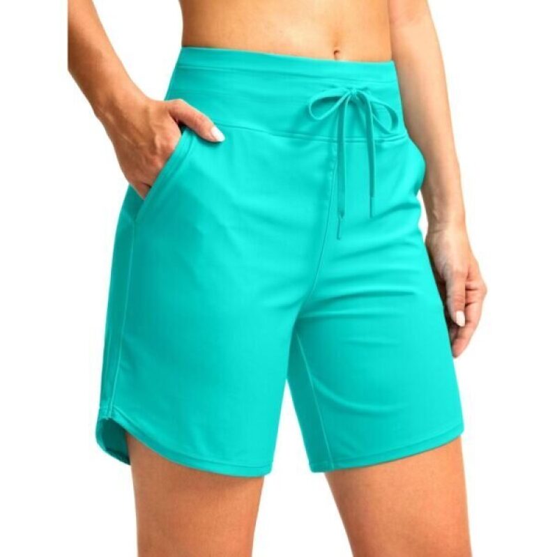 7-Inch High-Waist Women's Quick-Dry Beach Shorts with Pockets - Water Green, Size S - 50% Off
