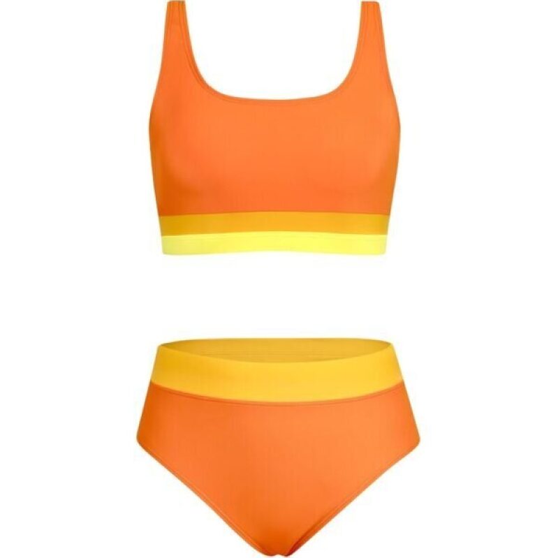Alakuoti Girls Swimsuit: Vibrant Color Block Adjustable Straps Bikini Set