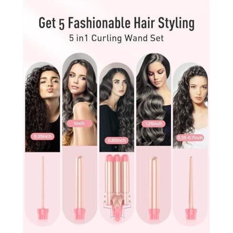5 in 1 Curling Wand Set - Straight and Curly Hair Styling Tool