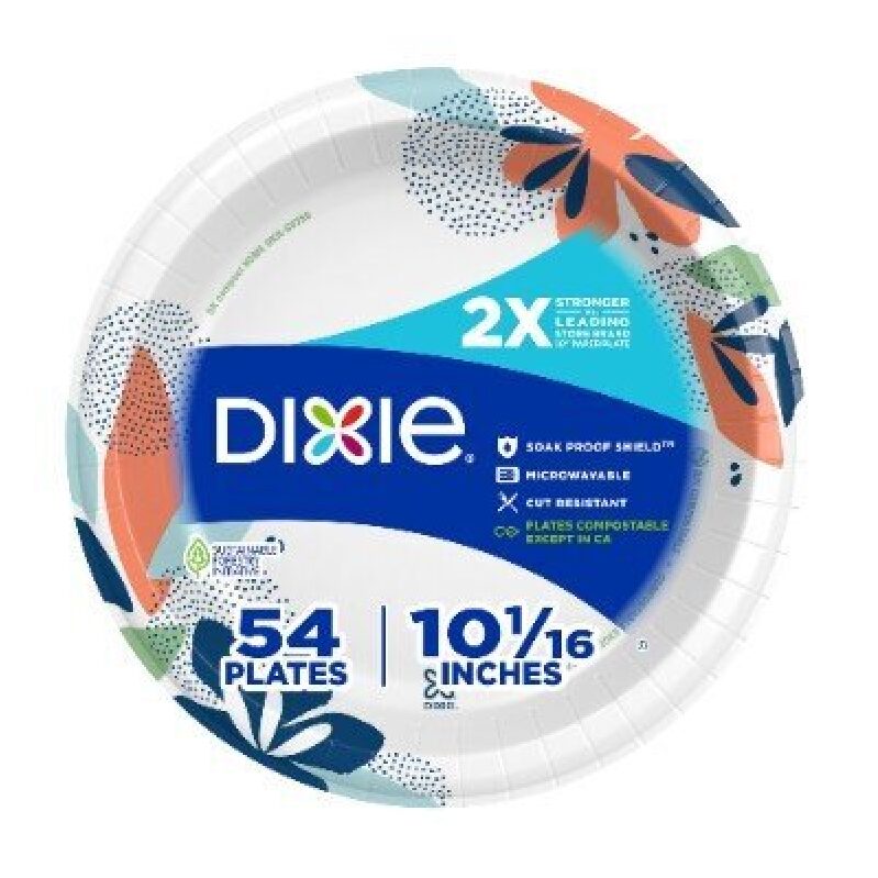 Dixie Disposable Large Paper Plates - 54 Count