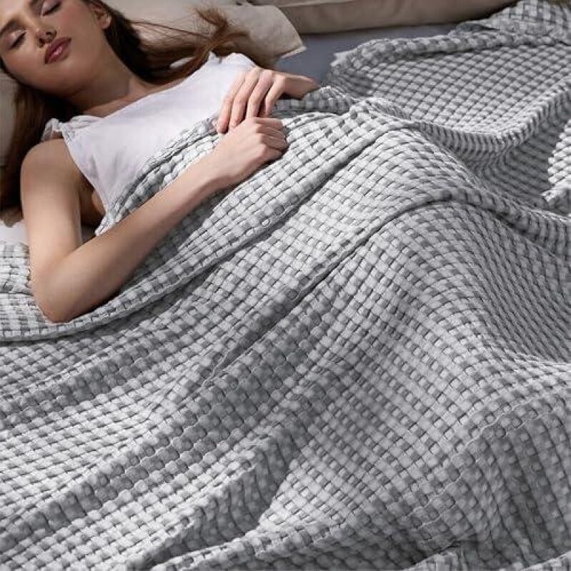 Cool Waffle Bamboo Fiber Blanket - Queen Size, Breathable, Sweat-Wicking