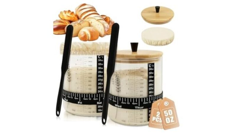 Premium 2-Pack 50oz Sourdough Starter Jar Kit - Wide Mouth