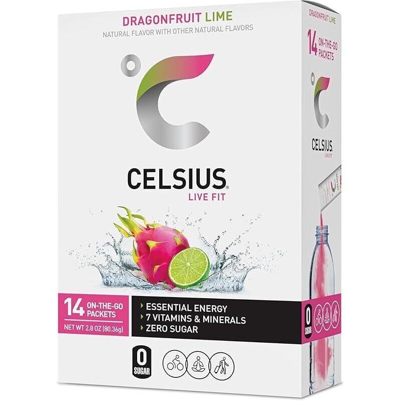 CELSIUS On-the-Go Powder Sticks - Dragonfruit Lime, 14-Count