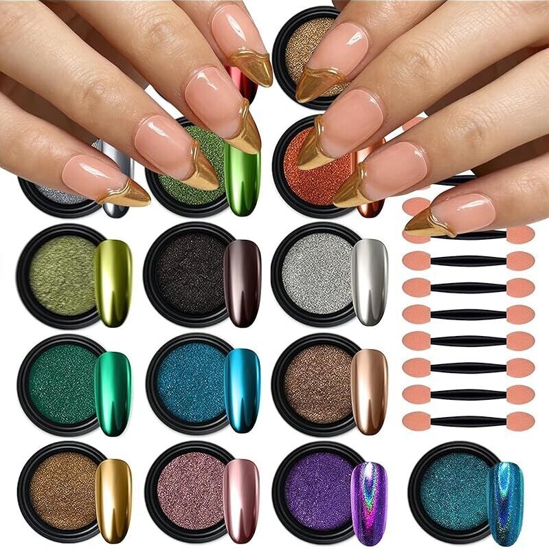 Artdone 16 Colors Chrome Nail Powder Set for Gel Polish - High-Shine Nail Powders