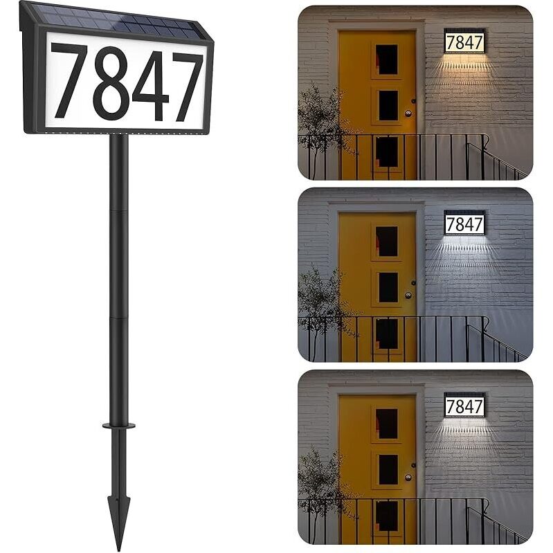 Solar Powered LED Illuminated Address Plaque with Stakes - Enhance Curb Appeal