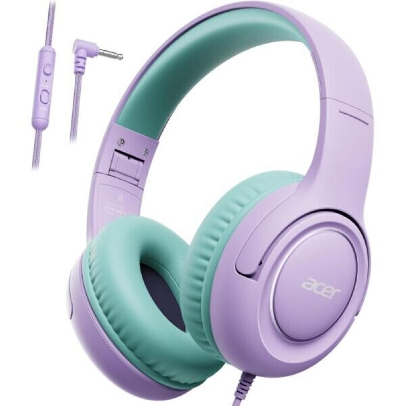 Acer Kids Headphones - Safe, Foldable, Purple Green Headphones for Toddlers