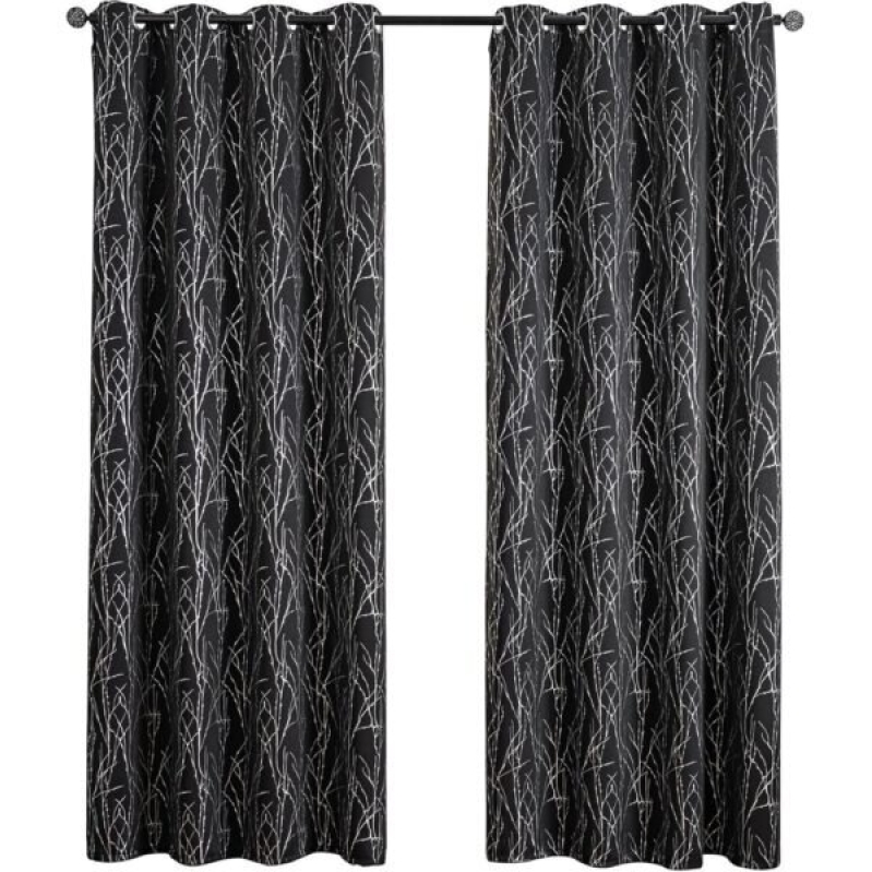Rockala Grommets Blackout Long Window Curtains Black Silver-52W*95L 2PCS Drapes for Bedroom -50% off