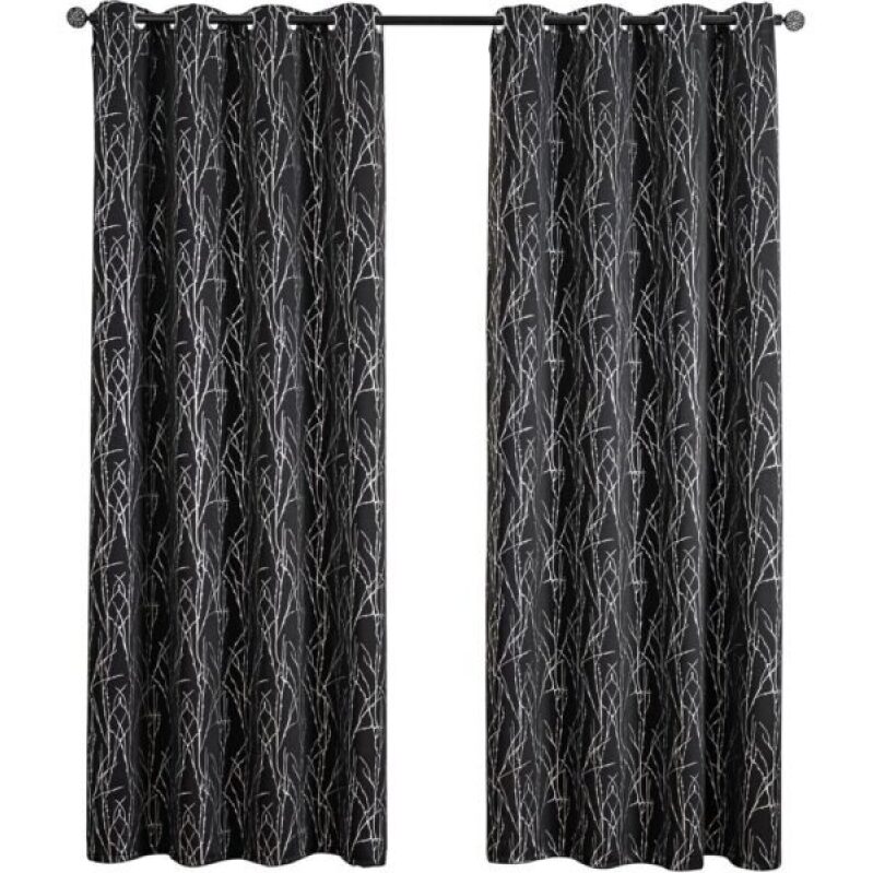 Rockala Grommets Blackout Long Window Curtains Black Silver-52W*95L 2PCS Drapes for Bedroom -50% off