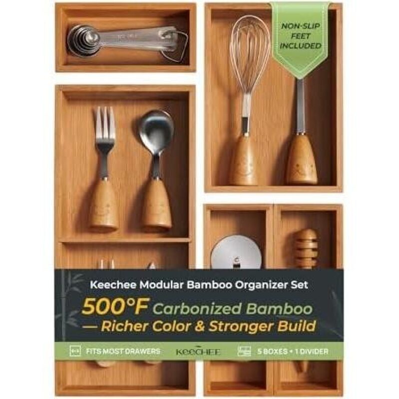 Keechee 5-Piece Bamboo Drawer Organizer Set - 50% Off