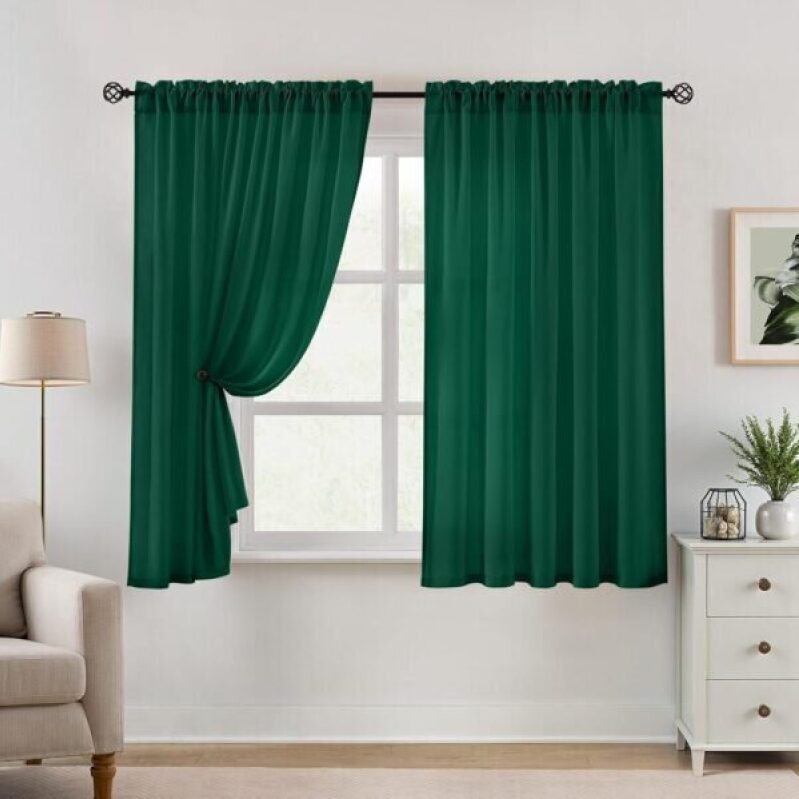 Non-Transparent Deep Green Privacy Window Curtains - 63 Inches Long, 2 Panels, Perfect for Living Room and Bedroom