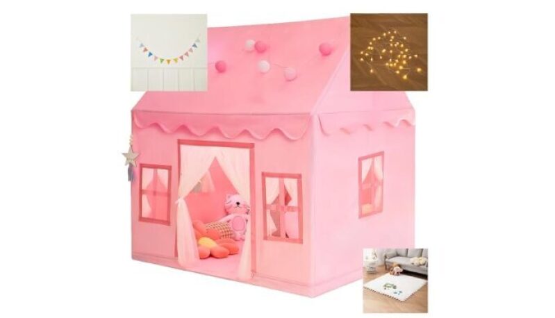 Large Kids Tent Playhouse with Padded Mat and Lights