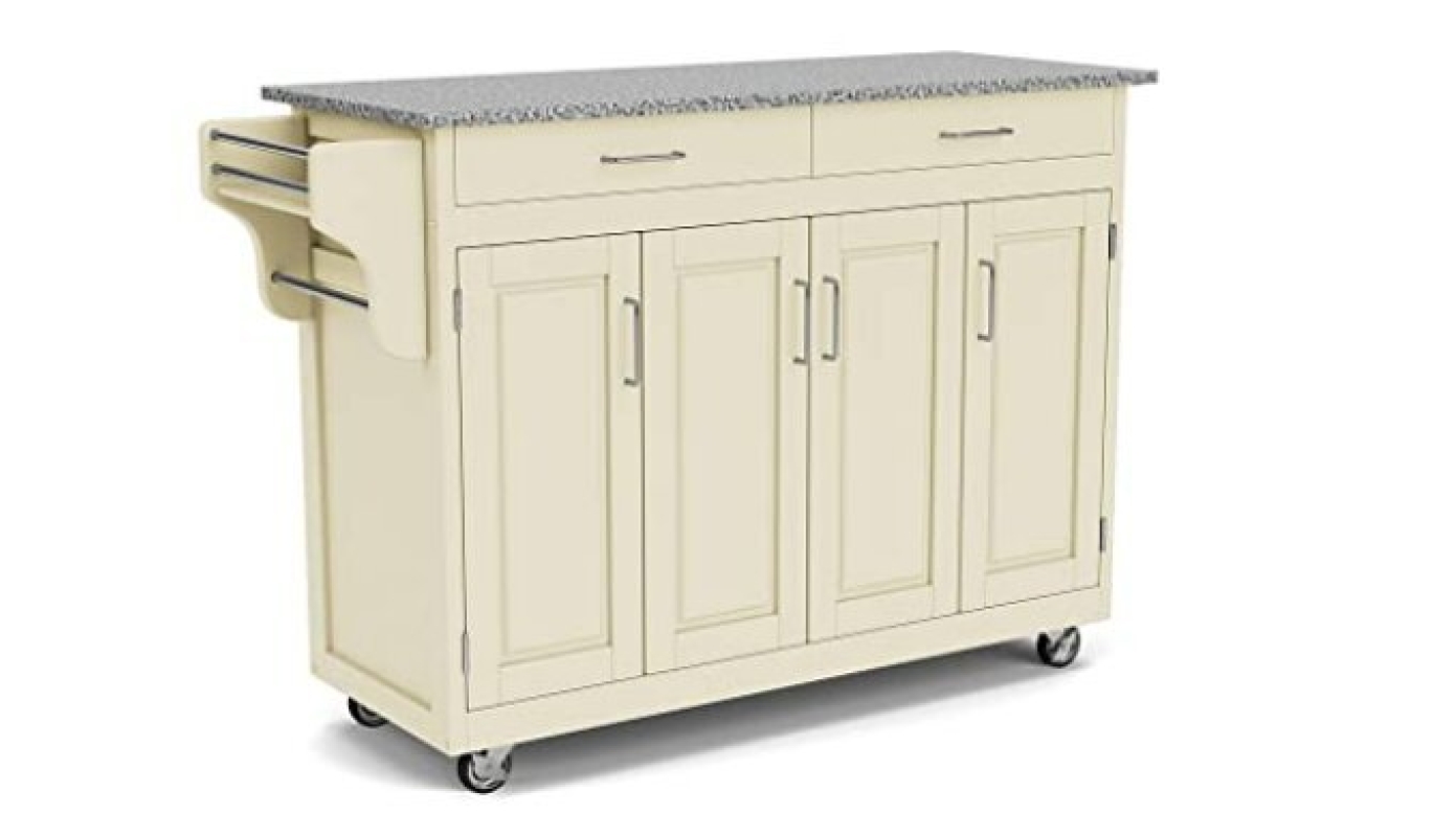Homestyles Create Kitchen Cart with Gray Granite Top, Off White