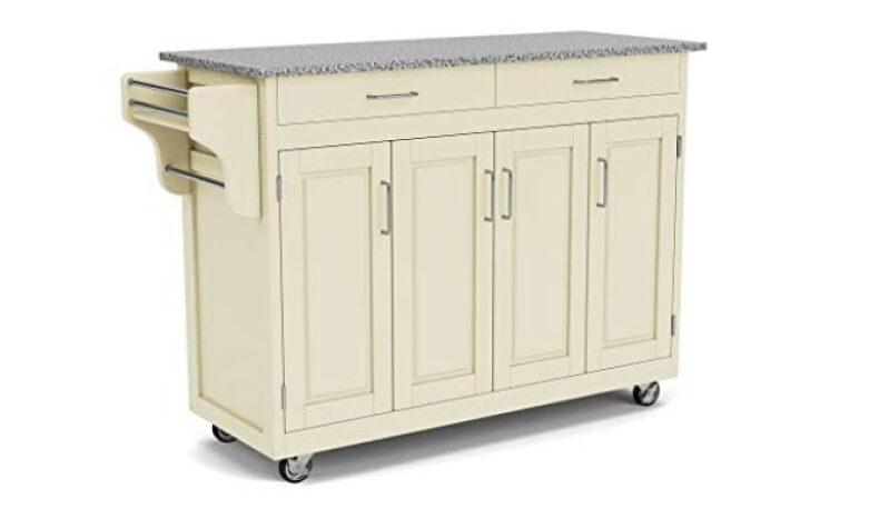 Homestyles Create Kitchen Cart with Gray Granite Top, Off White