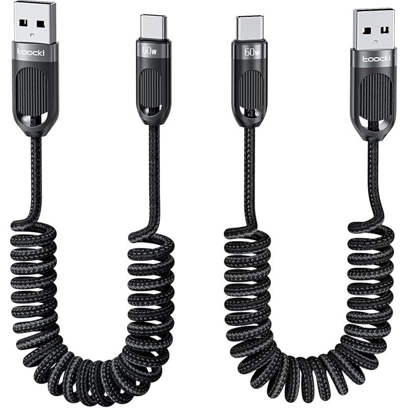2-Pack USB C Coiled Cable 3FT - Perfect for Car Use