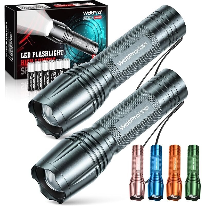 2-Pack SR2000 Pro Mini LED Flashlight with 6 Batteries - High-Performance, Long-Lasting Light