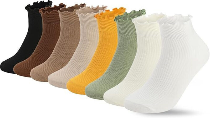 Women's Frill Hem Floral Socks - 8 Pairs Multicolor