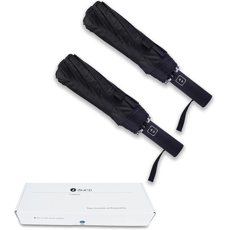 2-Pack Bluinzi 46-in Double 10-Rib Compact Travel Umbrella - Durable and Portable
