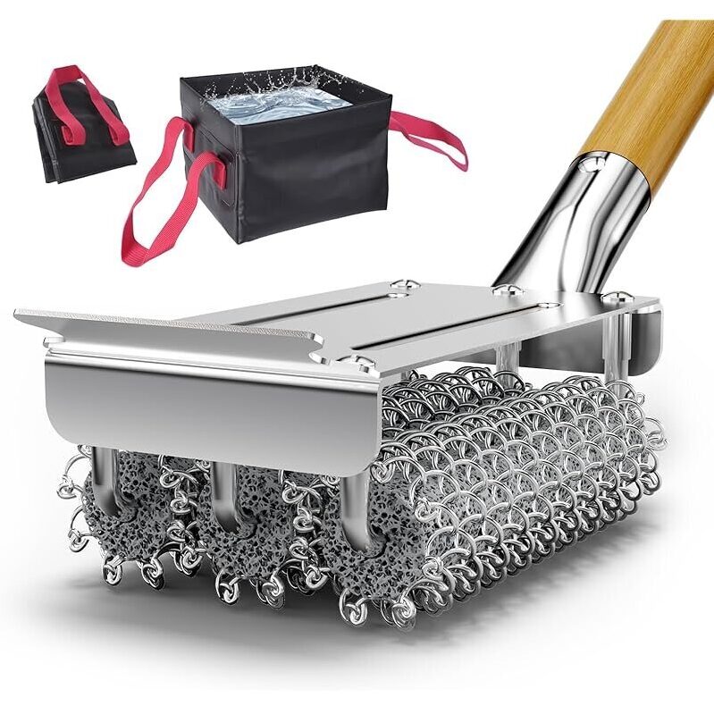 Efficient Grill Brush with Collapsible Water Bucket for Effortless BBQ Cleanup