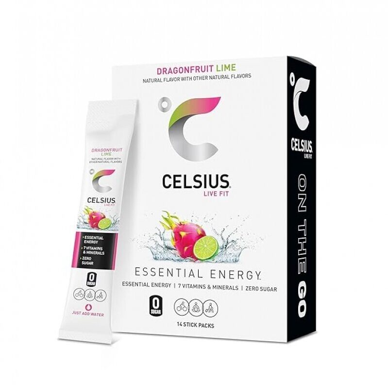 CELSIUS On-The-Go Powder Sticks Dragonfruit Lime - Essential Energy