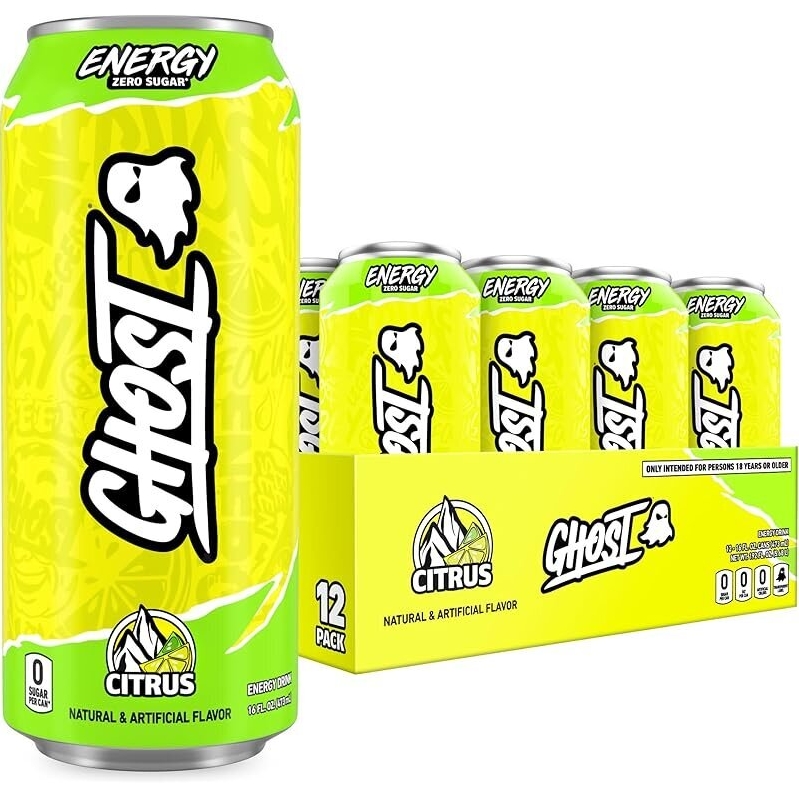 12-Pack GHOST Energy Drink Citrus 16oz Cans - Low-Calorie, Zero Sugar