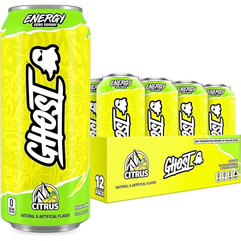 12-Pack GHOST Energy Drink Citrus 16oz Cans - Low-Calorie, Zero Sugar